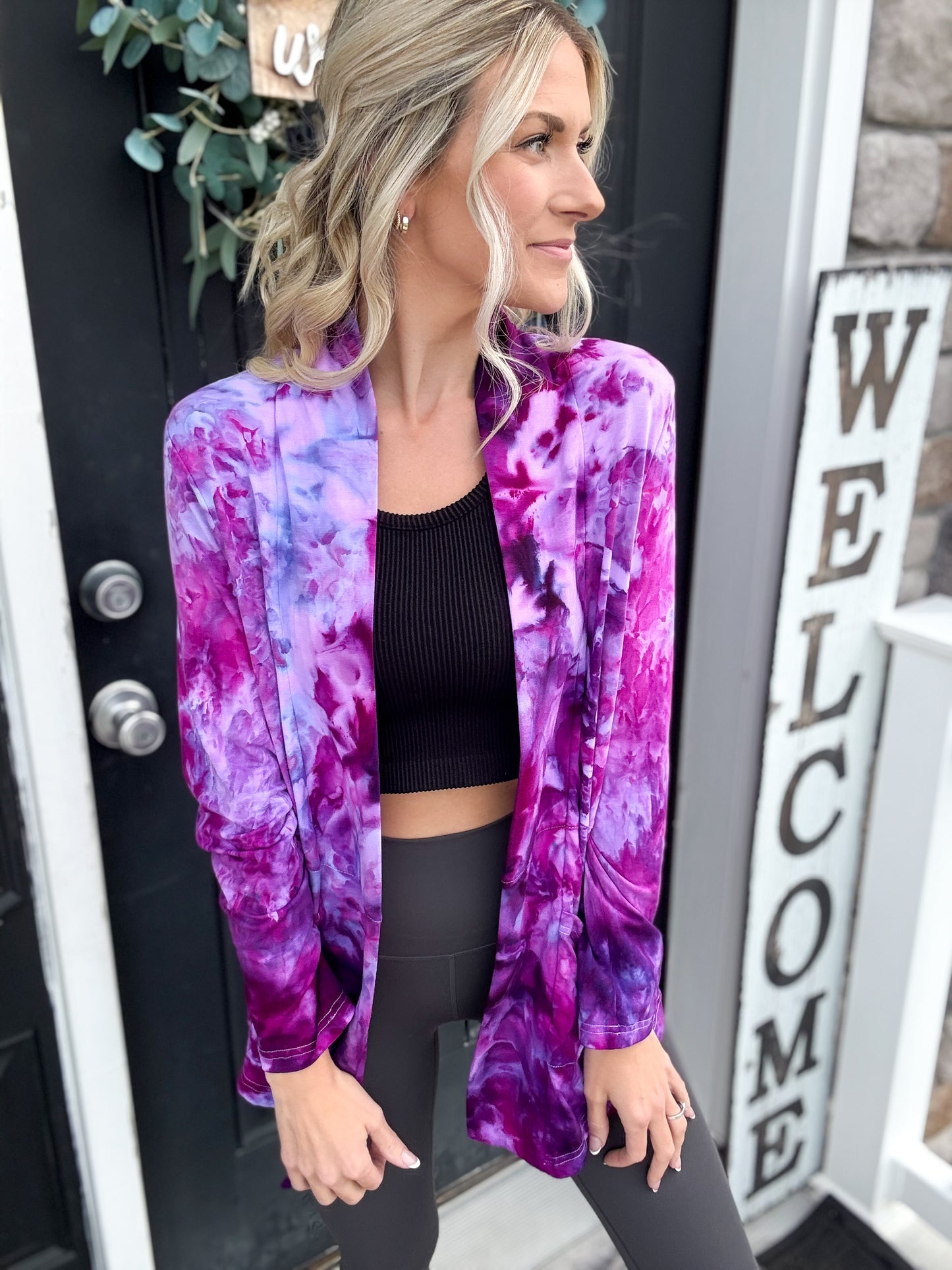 Electric Orchid Ice Dye Stretch Cardigan Size Medium