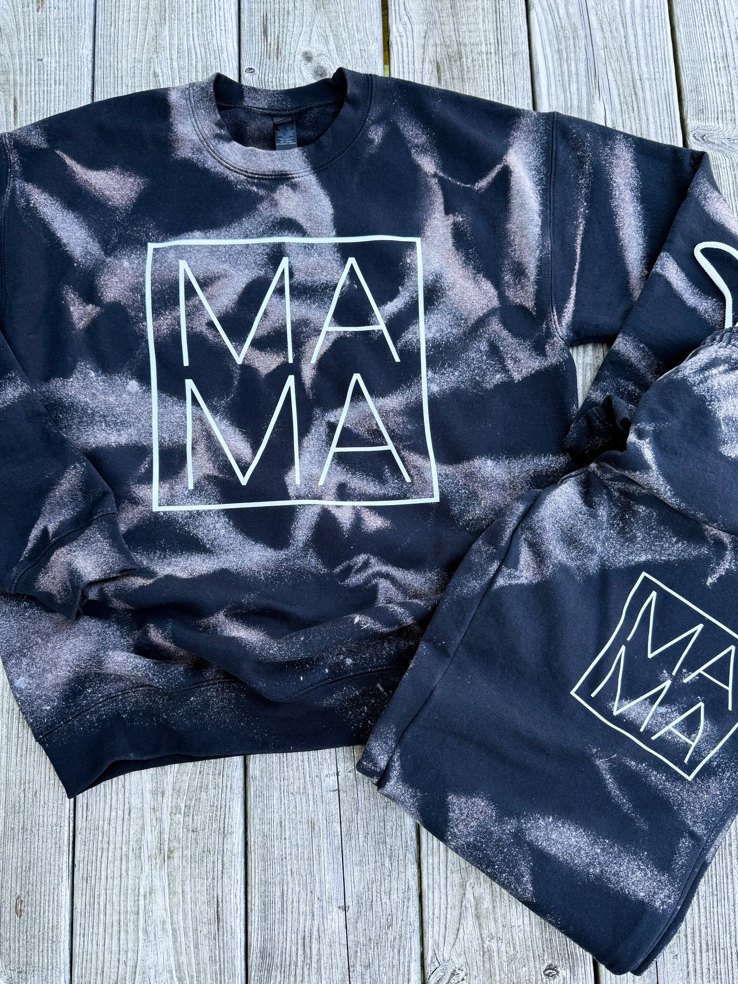 Mama Bleached Drawstring Open Bottom Sweatpants