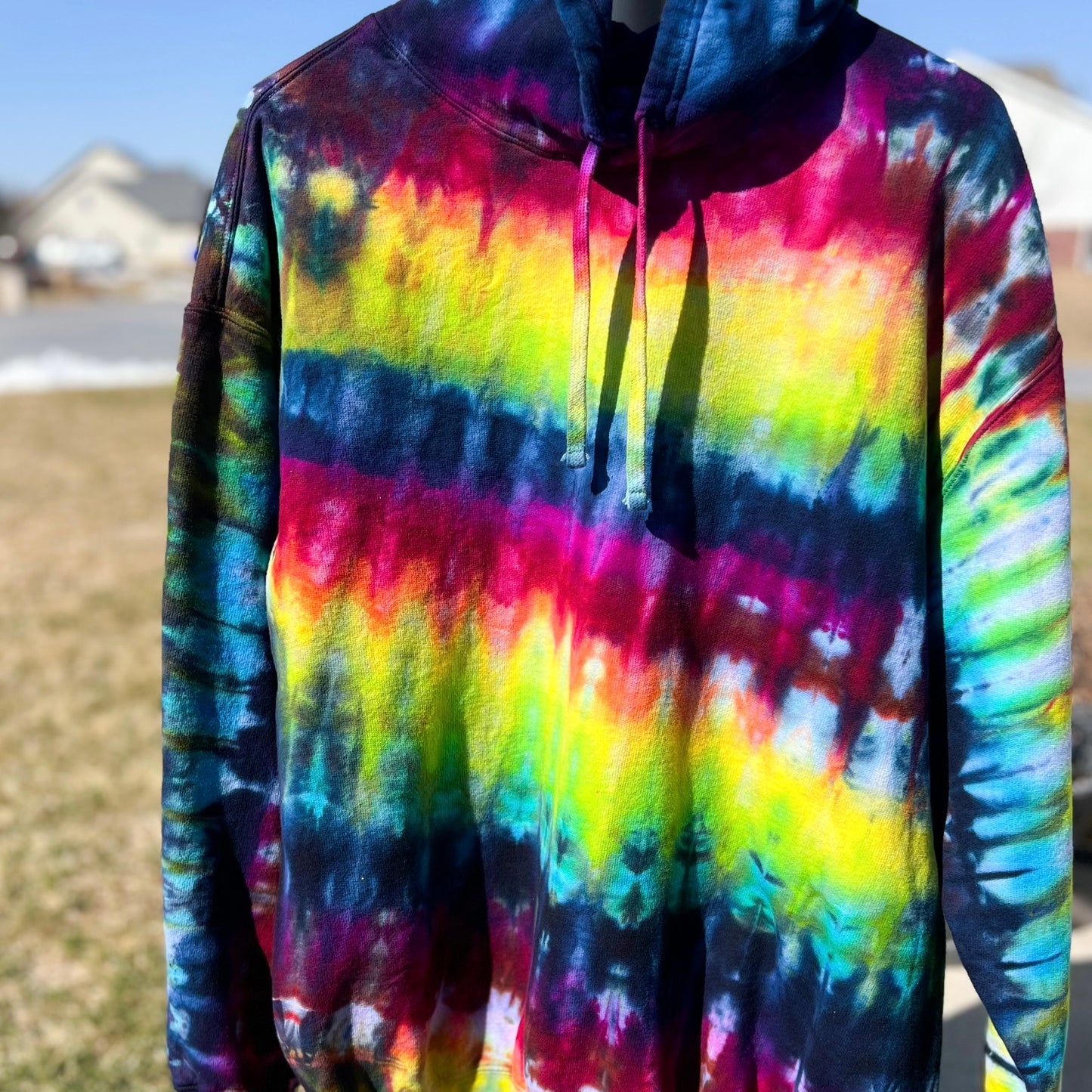 Rainbow Stripe Ice Dye Hoodie size XL