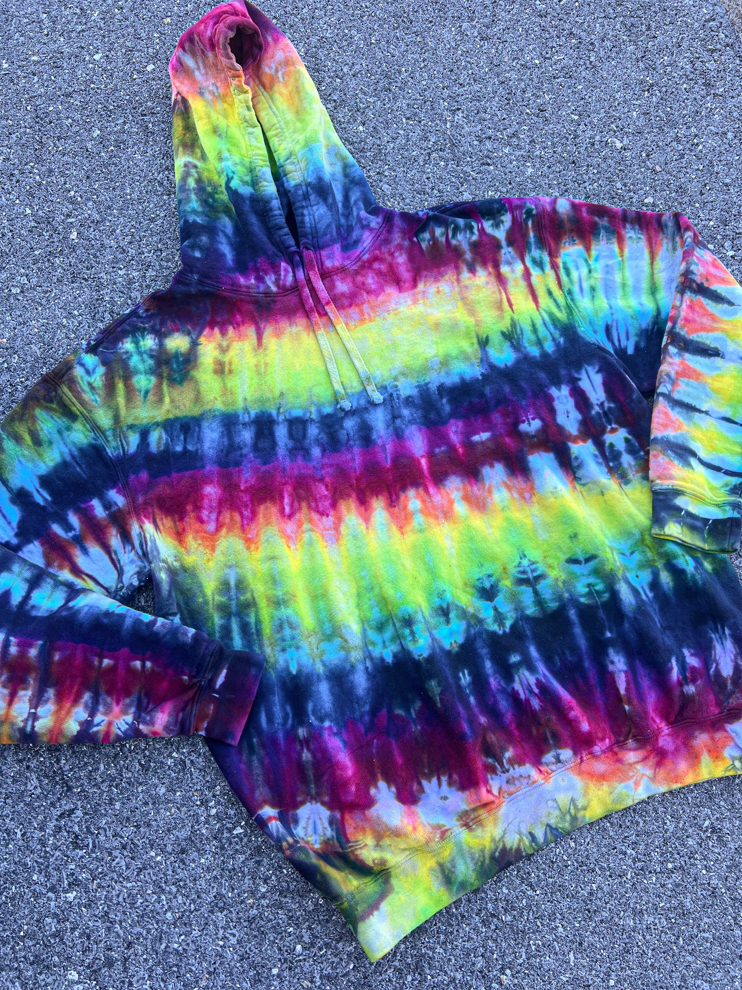 Rainbow Stripe Ice Dye Hoodie size XL