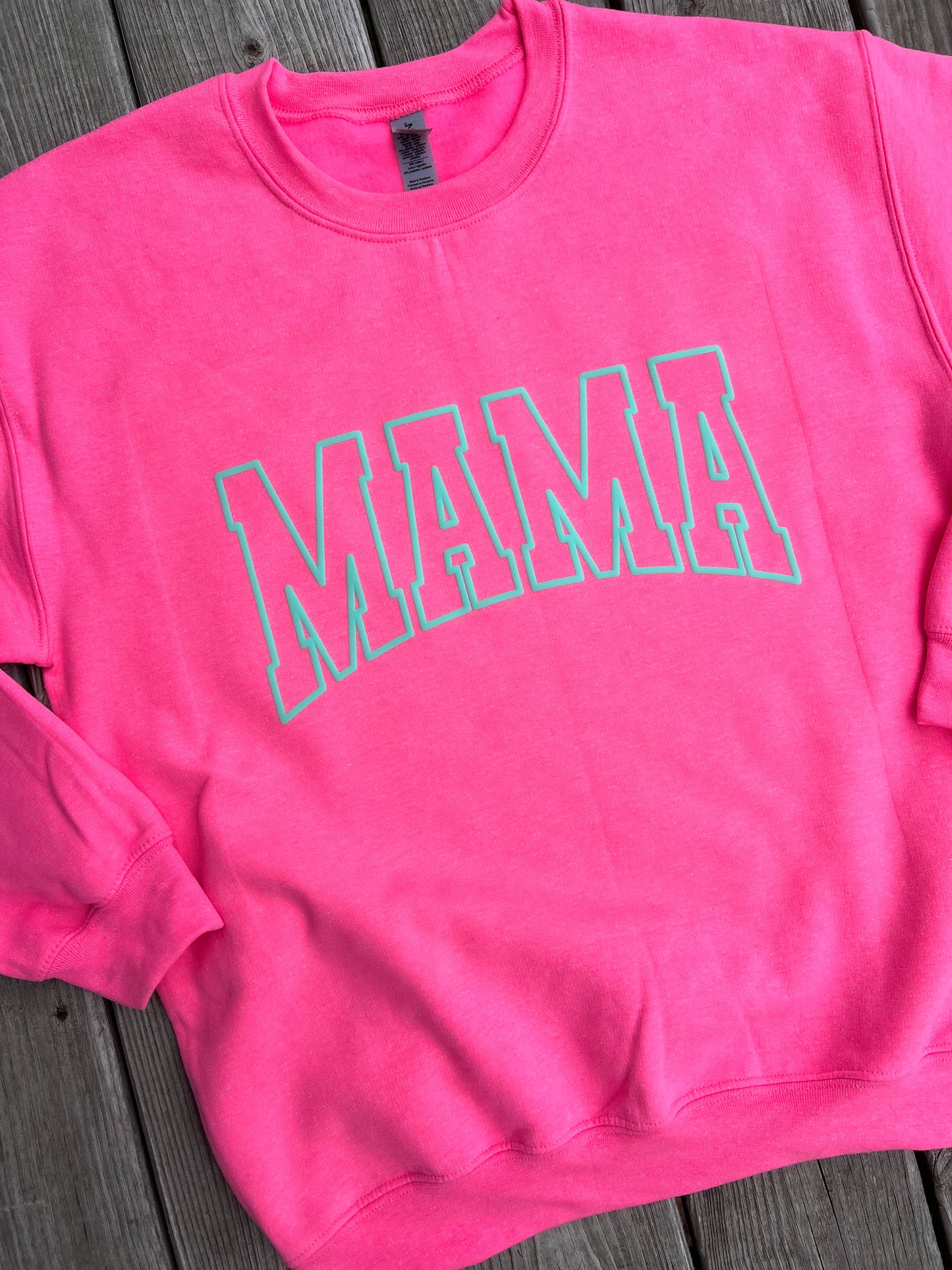 PUFF Print Mama Neon Pink Crewneck