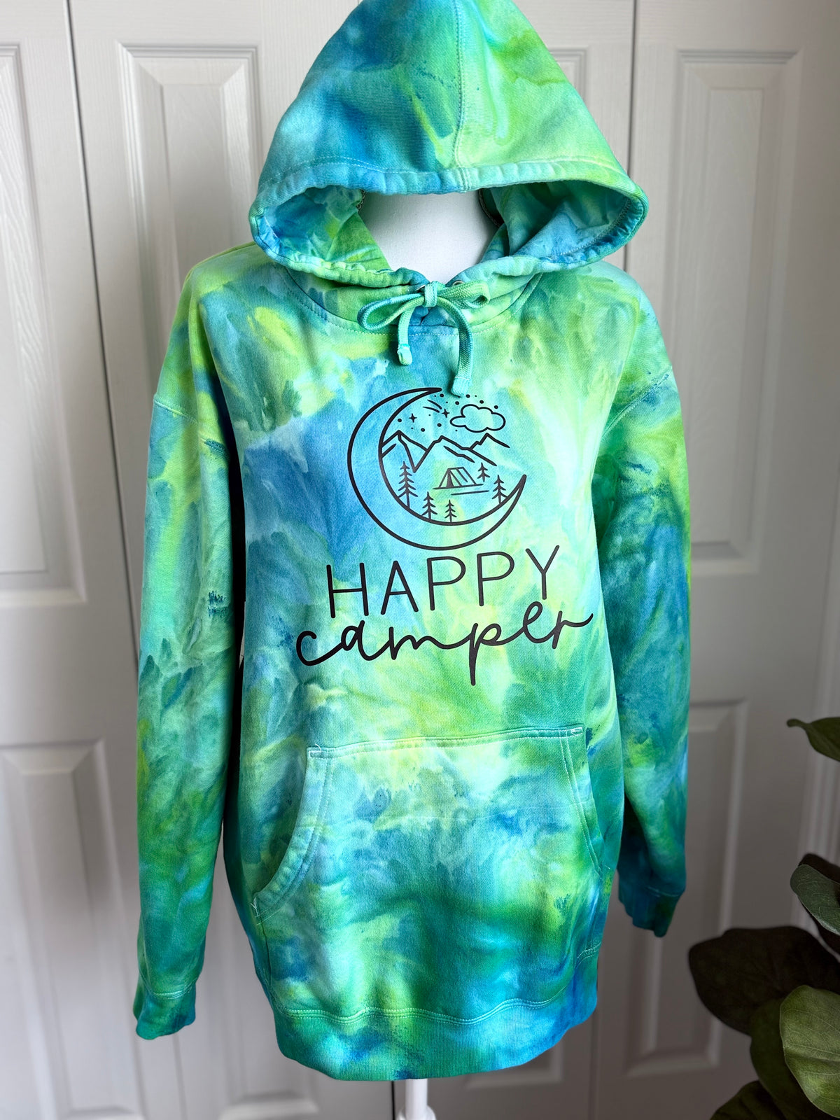 Happy Camper Ice Dyed Hoodie Green & Blue — Floorboard Findings Boutique