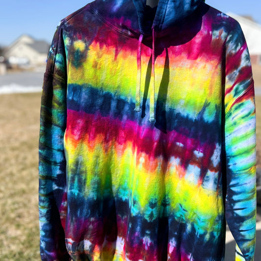 Rainbow Stripe Ice Dye Hoodie size XL