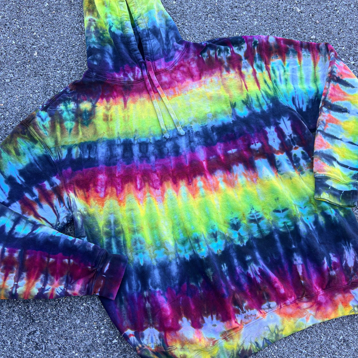 Rainbow Stripe Ice Dye Hoodie size XL