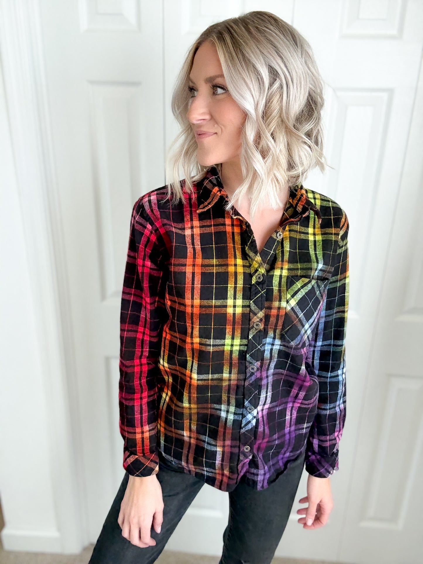 Womens Fit Ice Dyed Flannel Size Medium