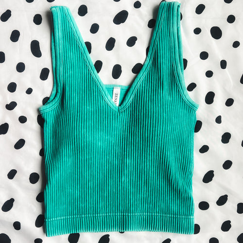 Turquoise Ribbed Padded Crop