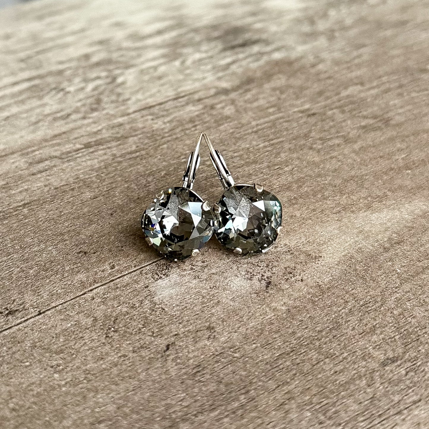 Floorboard Findings Swarovski Crystal Drops in Silver Night 12mm