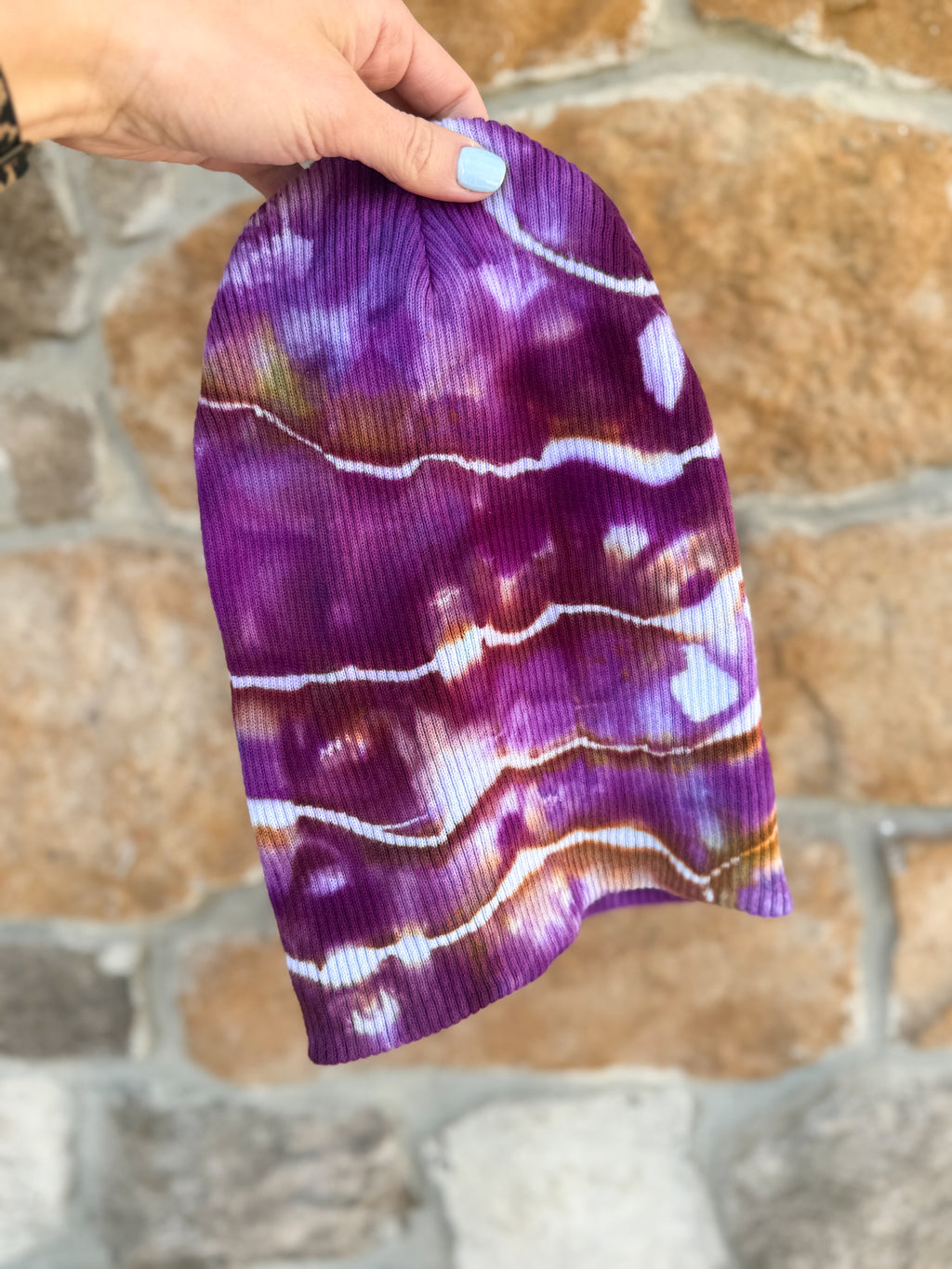Grape/Bronze Geode Hand-Dyed Ribbed Beanie