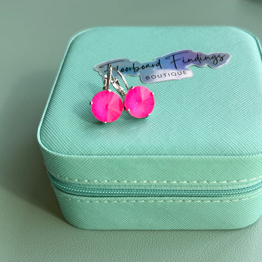 Shocking Pink Rivoli Drop Set in Shiny silver