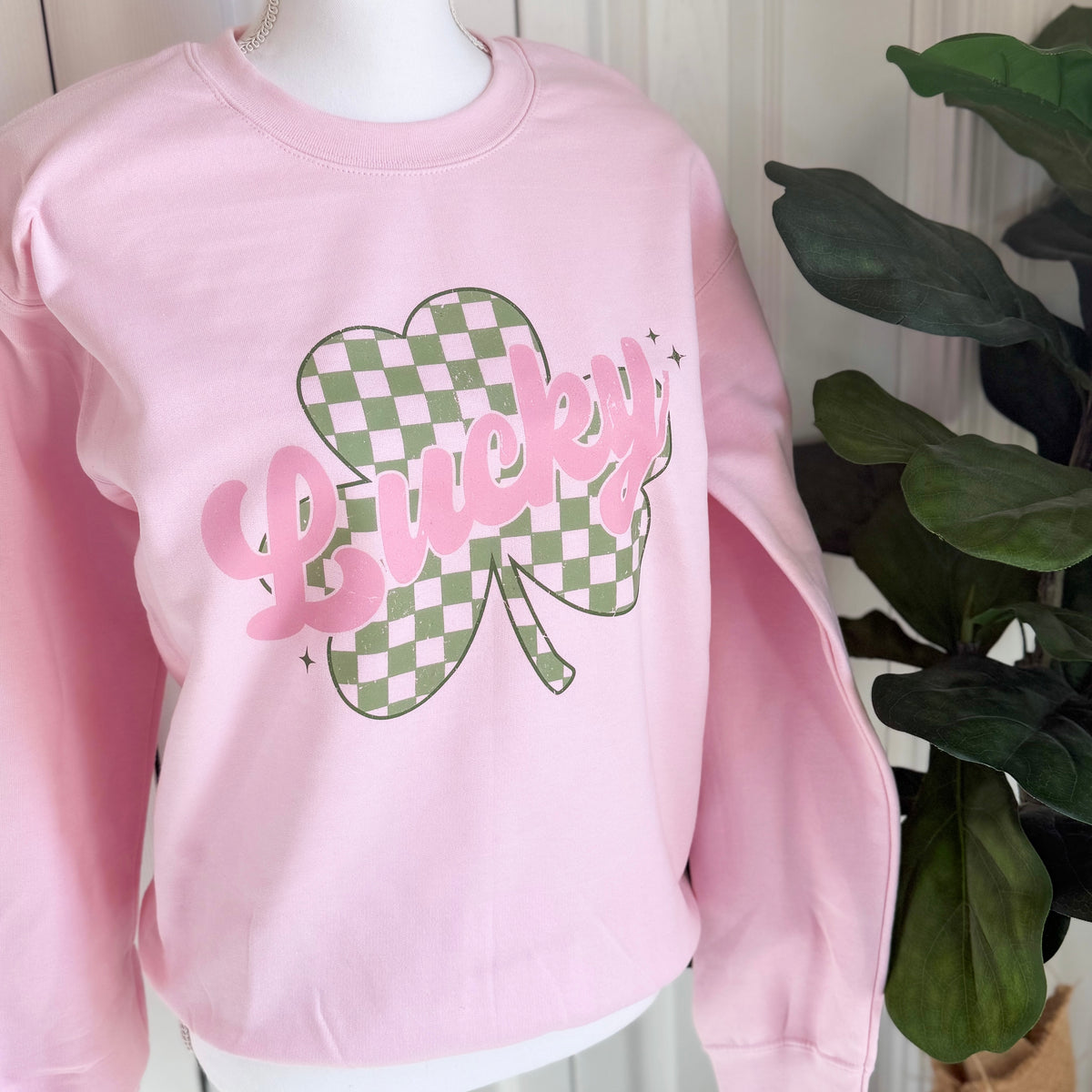 Lucky Checkered Crewneck — Floorboard Findings Boutique