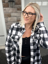 Load image into Gallery viewer, Buffalo Plaid Sherpa Lined Shacket BLK/WHT