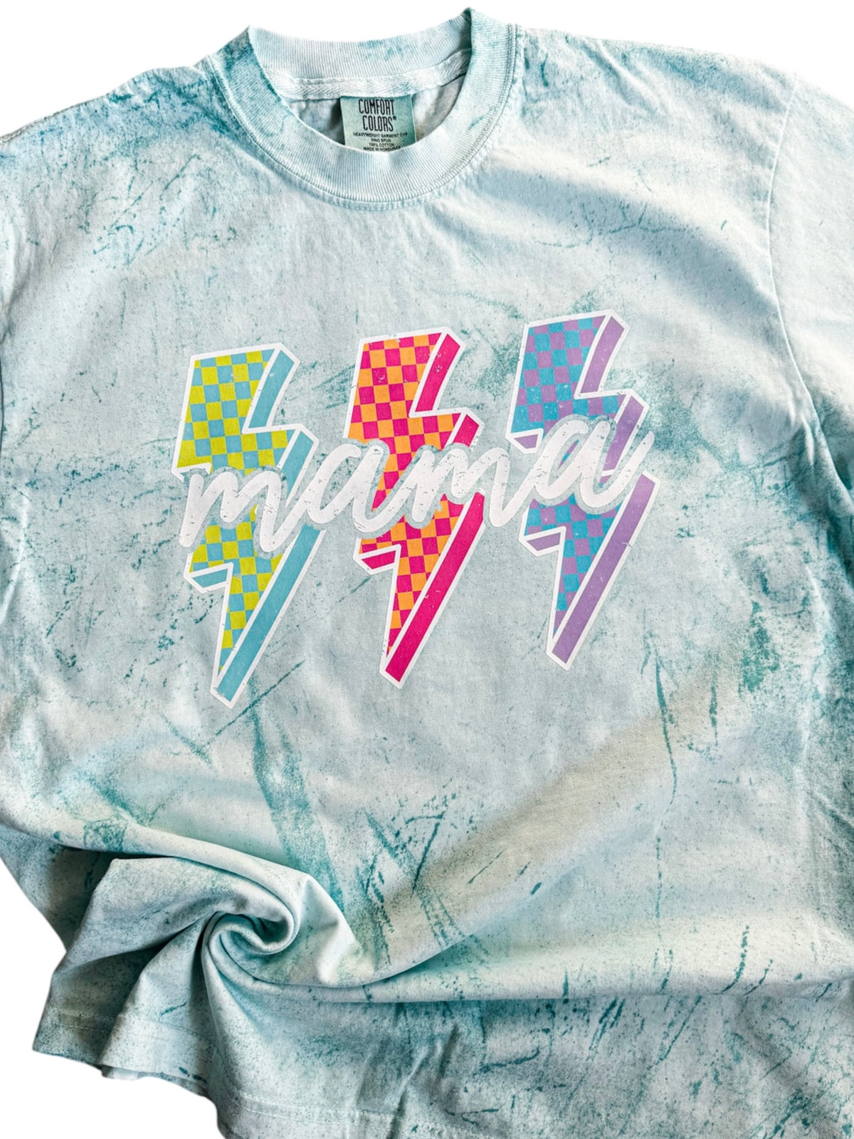 Neon Checkered Lightning Bolt Mama Tee — Floorboard Findings Boutique