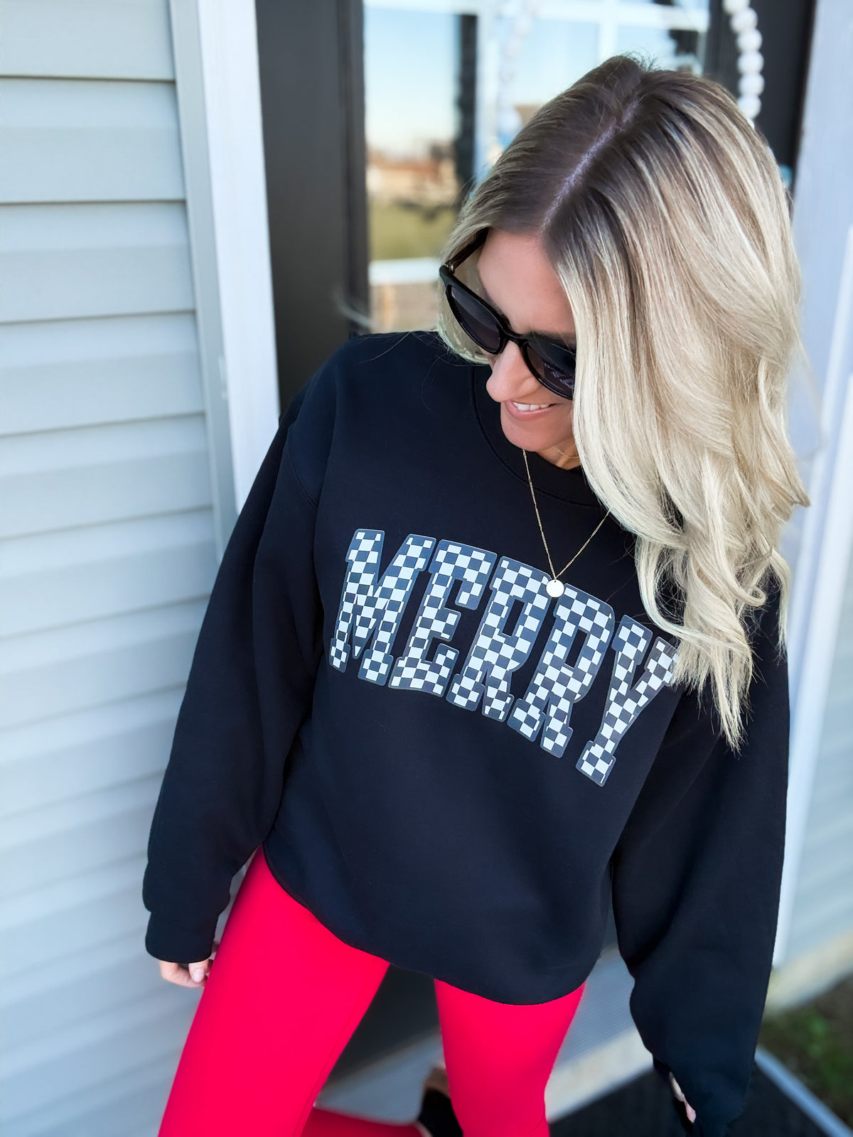 Checkered Merry Crewneck — Floorboard Findings Boutique