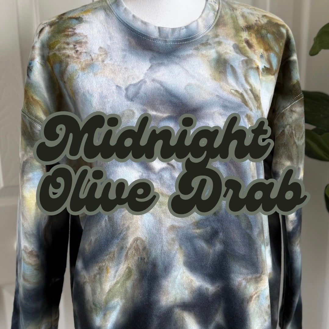 Midnight Olive Drab Ice Dye Crewneck — Floorboard Findings Boutique