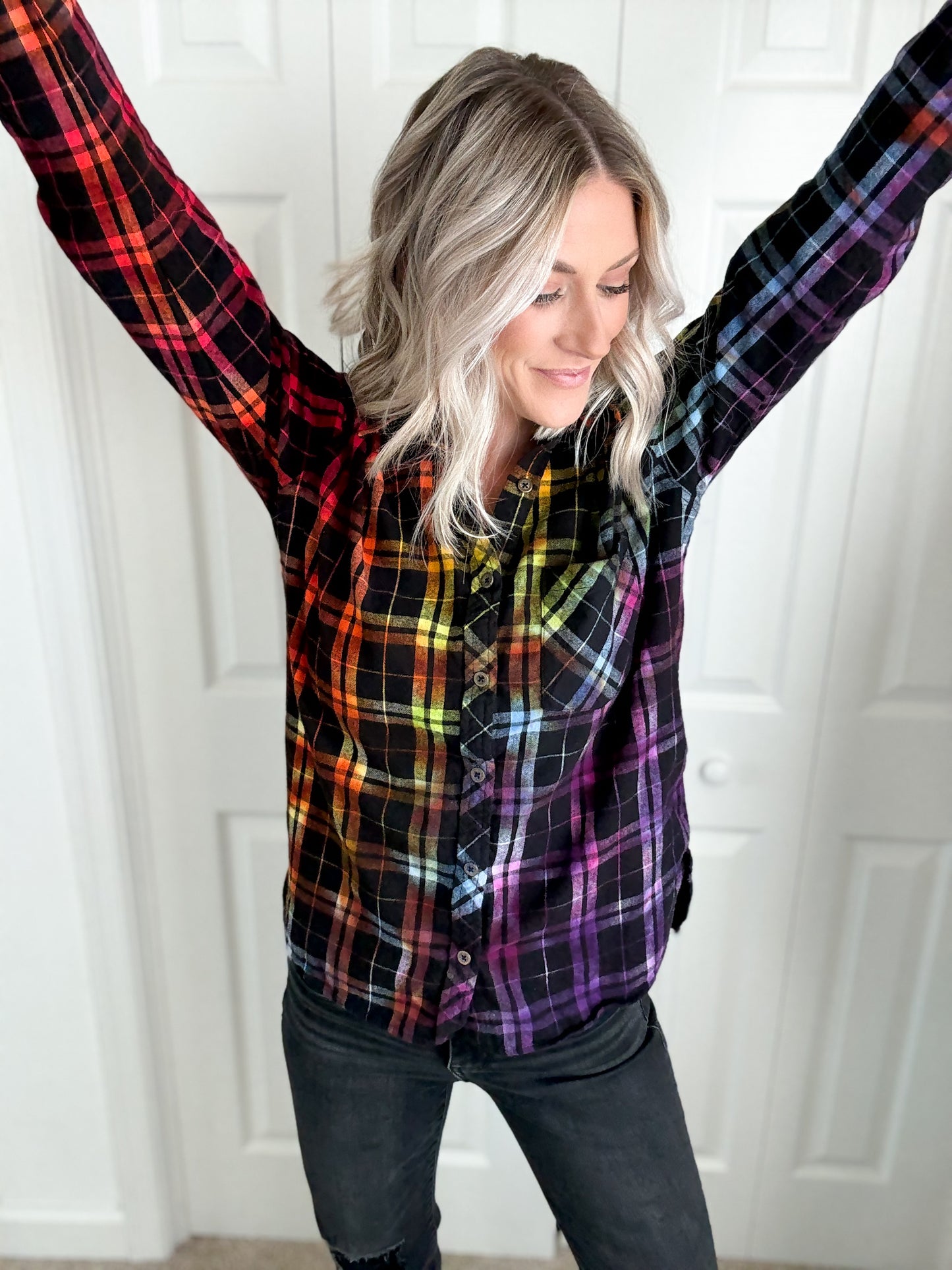 Womens Fit Ice Dyed Flannel Size Medium