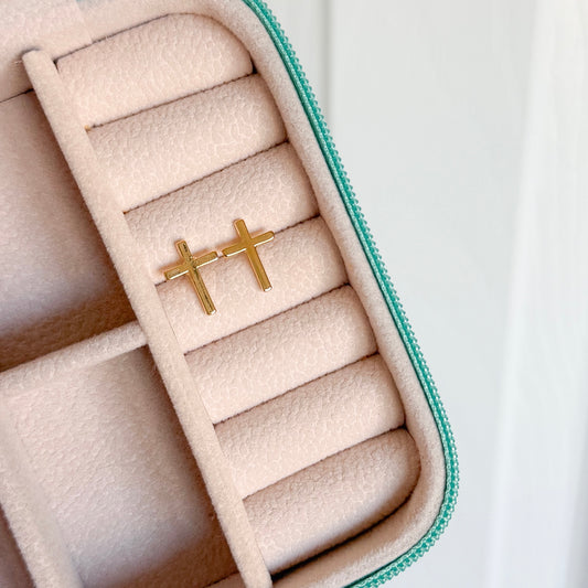 Mini Gold Cross Stud Set