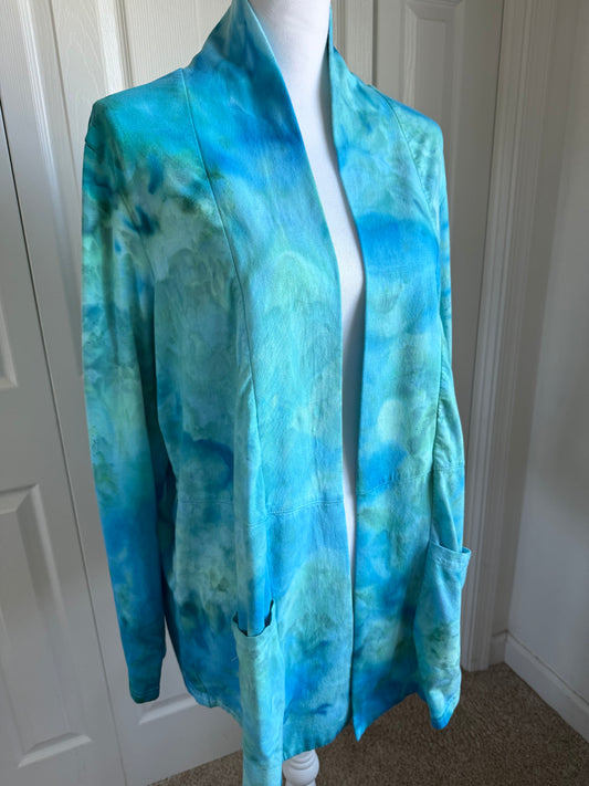 Caribbean Blue Ice Dye Stretch Cardigan Size XL