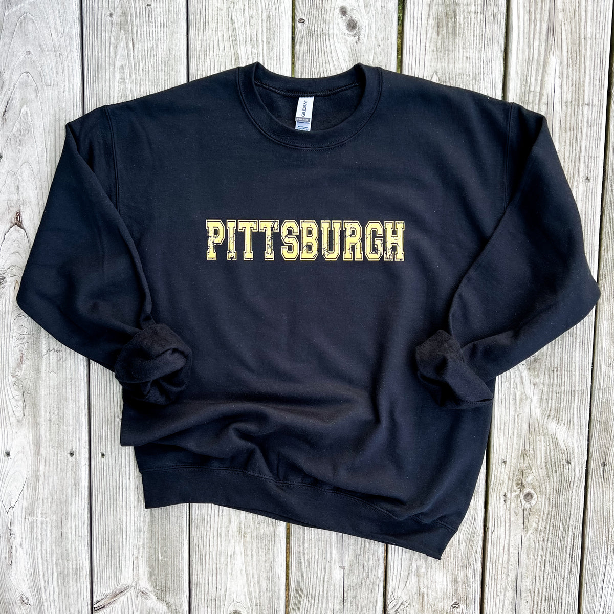 Distressed Pittsburgh Crewneck — Floorboard Findings Boutique