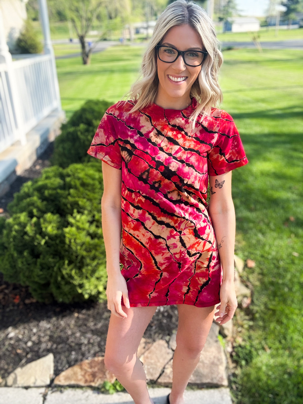 Reverse Dye T-Shirt Dress, Hand Dyed Cotton Tee Dress Size XS