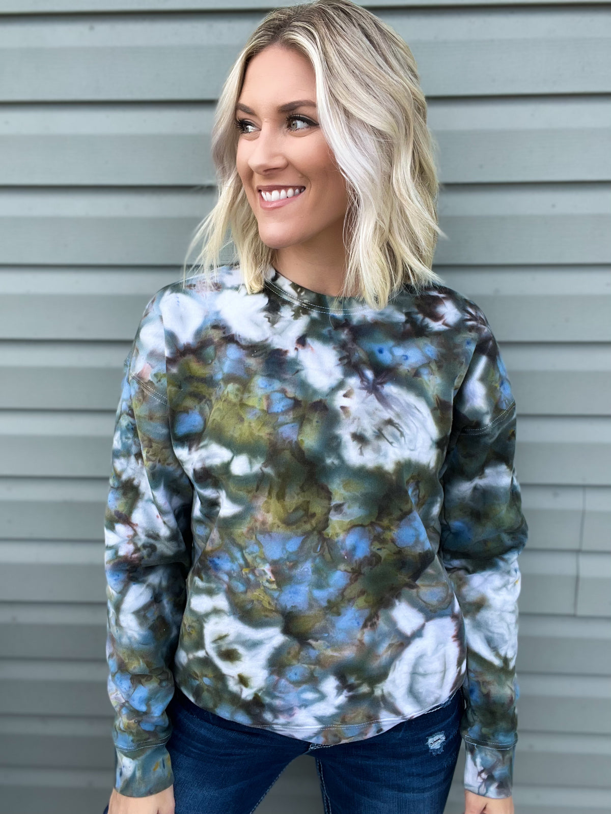 Olive Drab Ice Dye Crewneck — Floorboard Findings Boutique