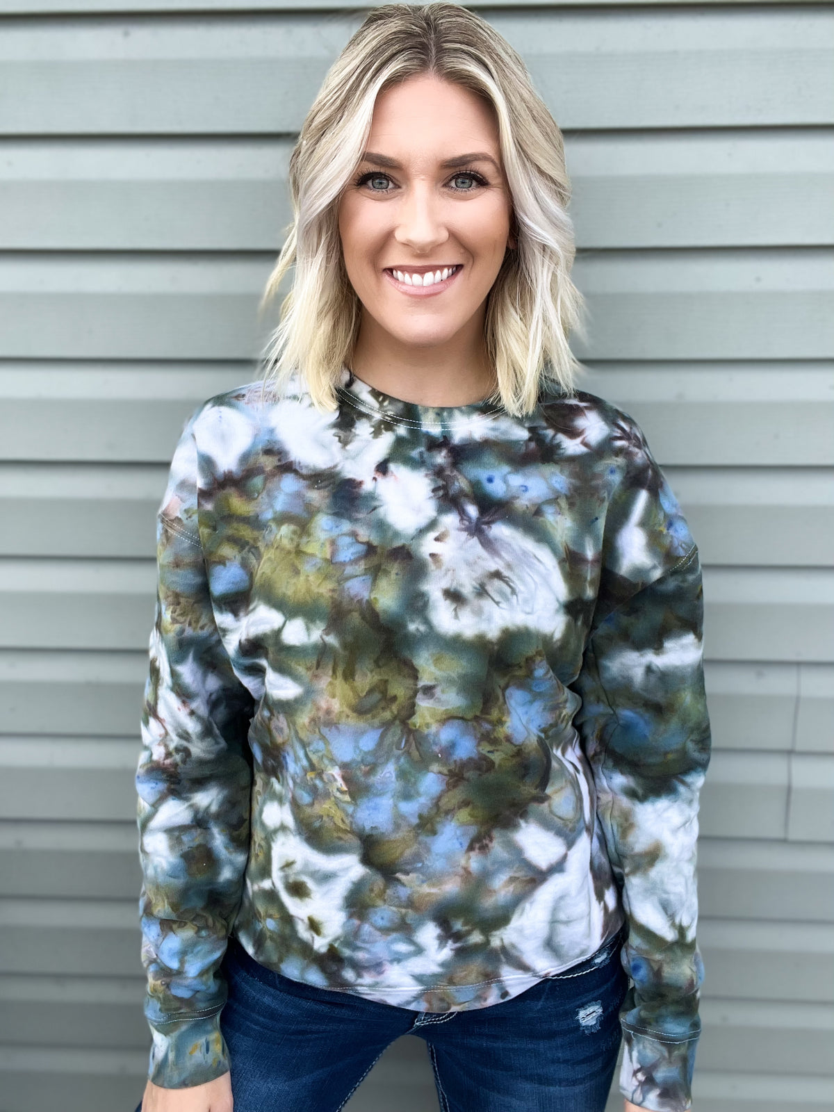 Olive Drab Ice Dye Crewneck — Floorboard Findings Boutique