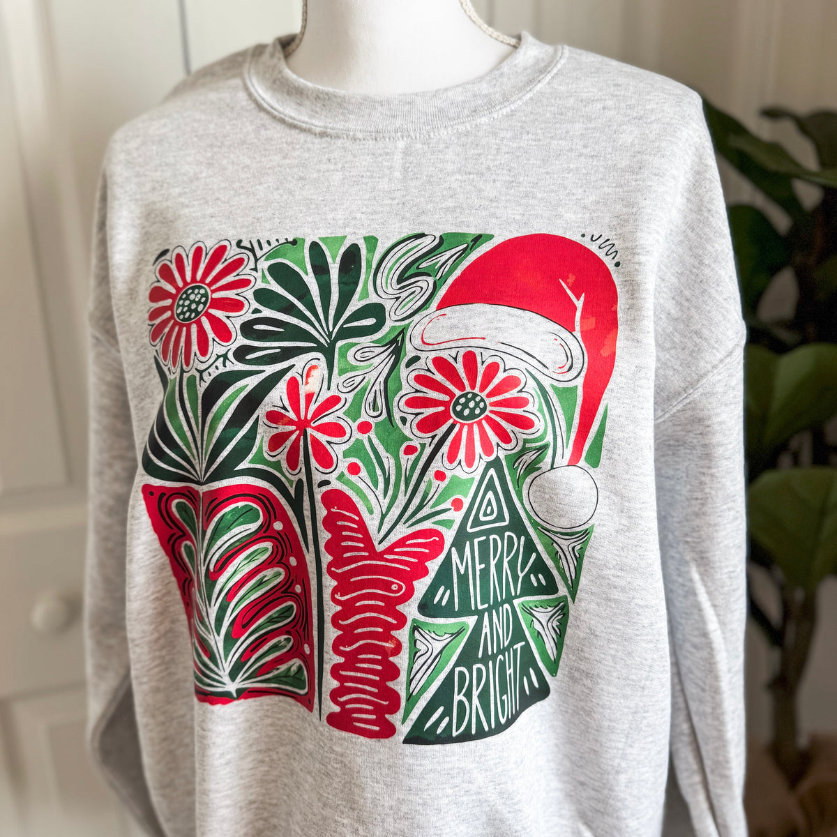 Merry & Bright Floral Christmas Crewneck — Floorboard Findings Boutique