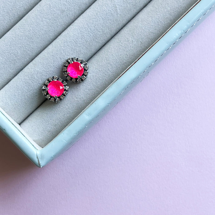 Ultra Pink Swarovski Crystal Halo Stud Set