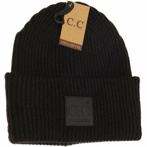 C.C Solid Ribbed Rubber Patch Beanies