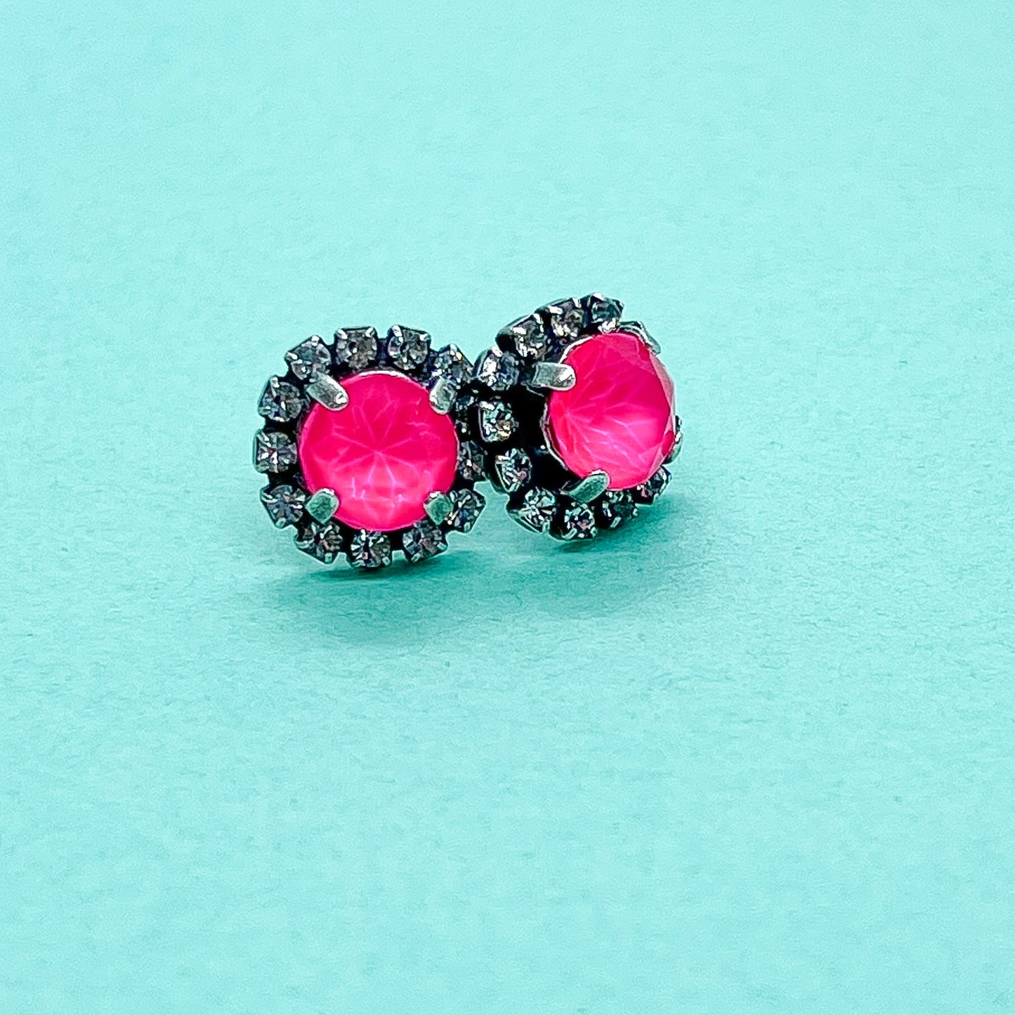 Ultra Pink Swarovski Crystal Halo Stud Set