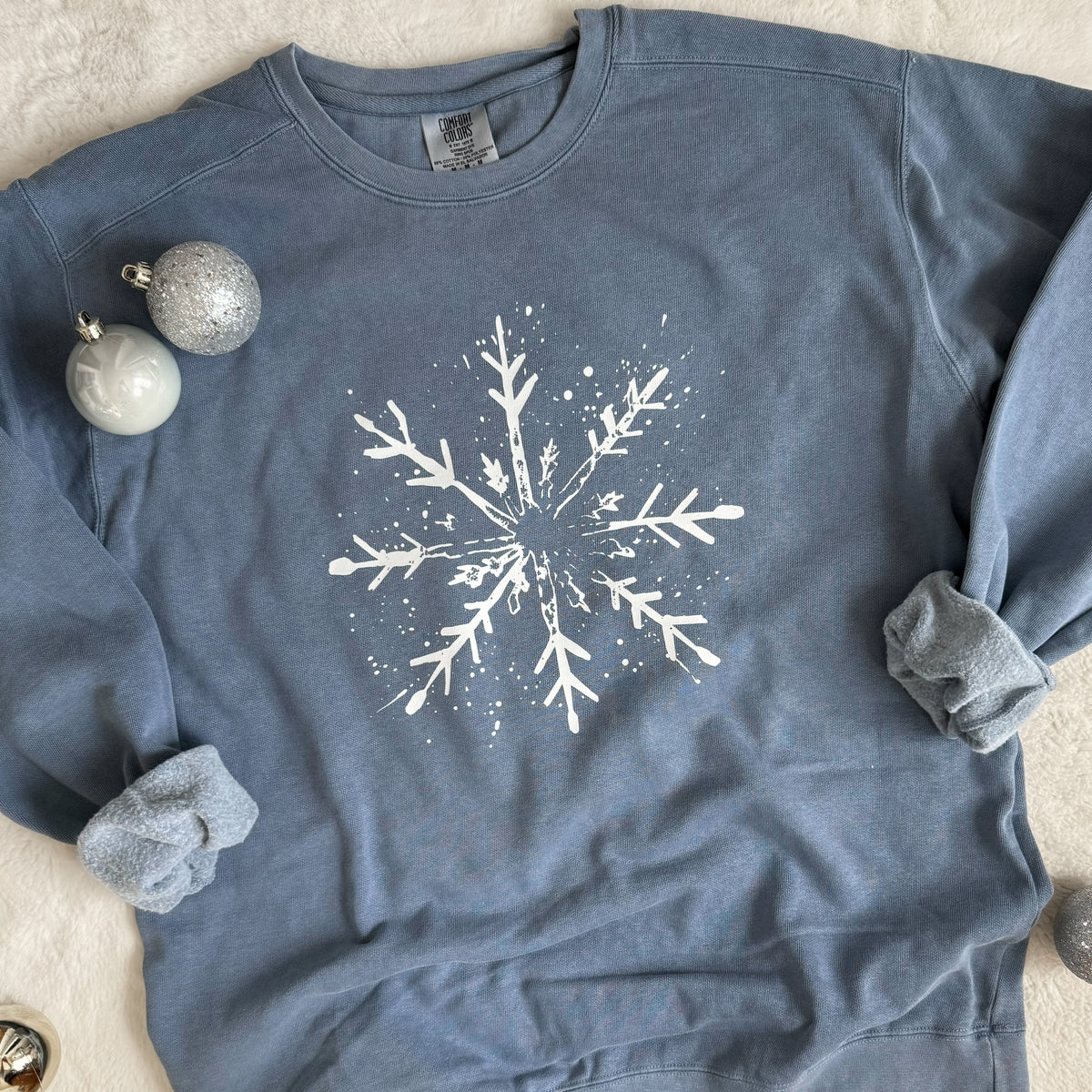 Distressed Snowflake Crewneck — Floorboard Findings Boutique