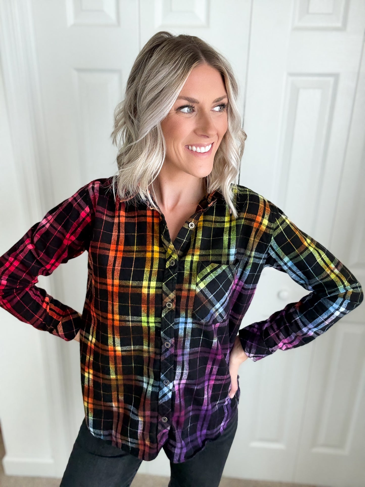 Womens Fit Ice Dyed Flannel Size Medium