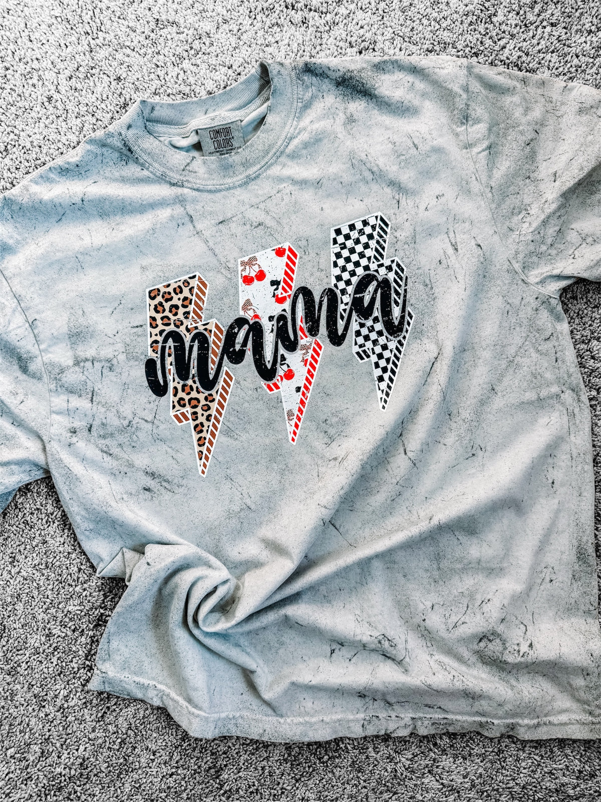 Checkered Lightning Bolt Mama Tee — Floorboard Findings Boutique