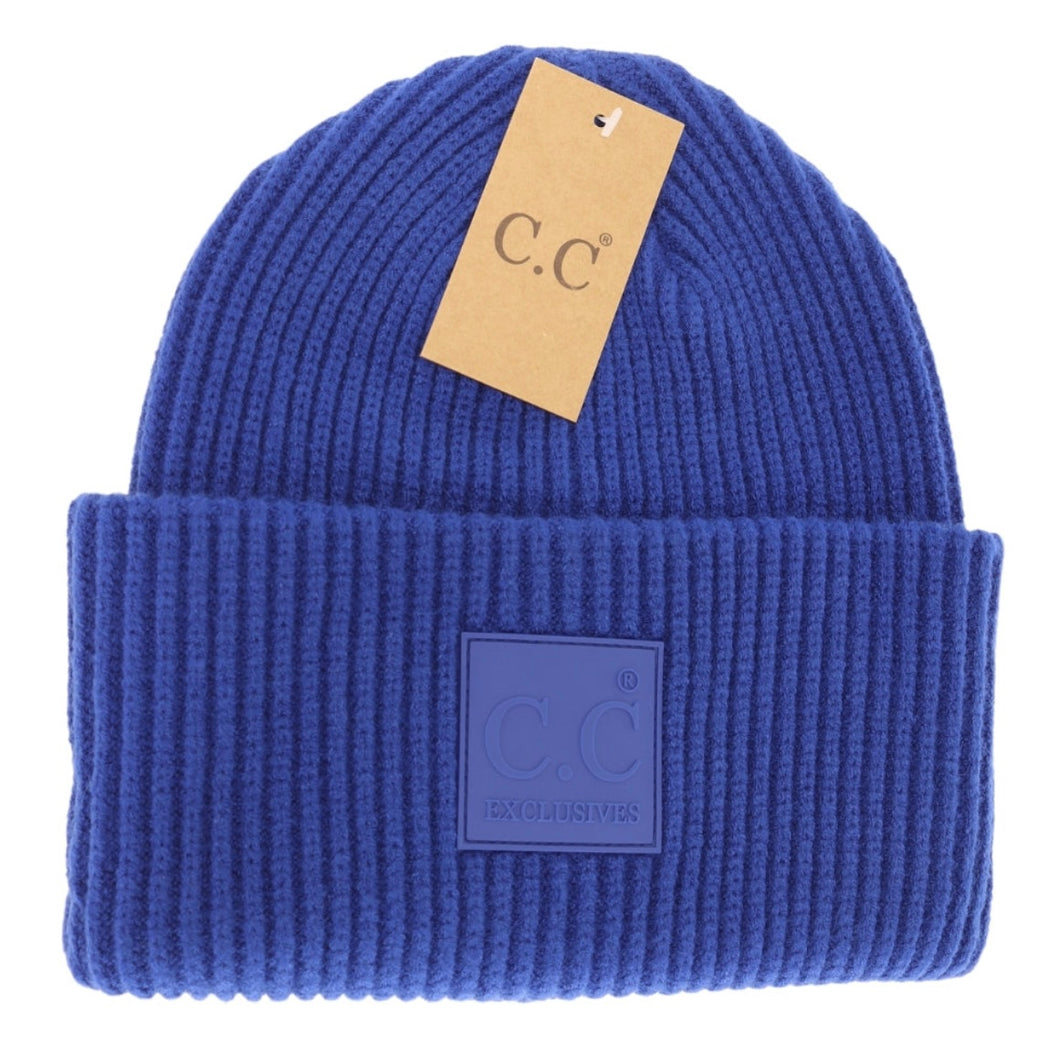 C.C Solid Ribbed Rubber Patch Beanies