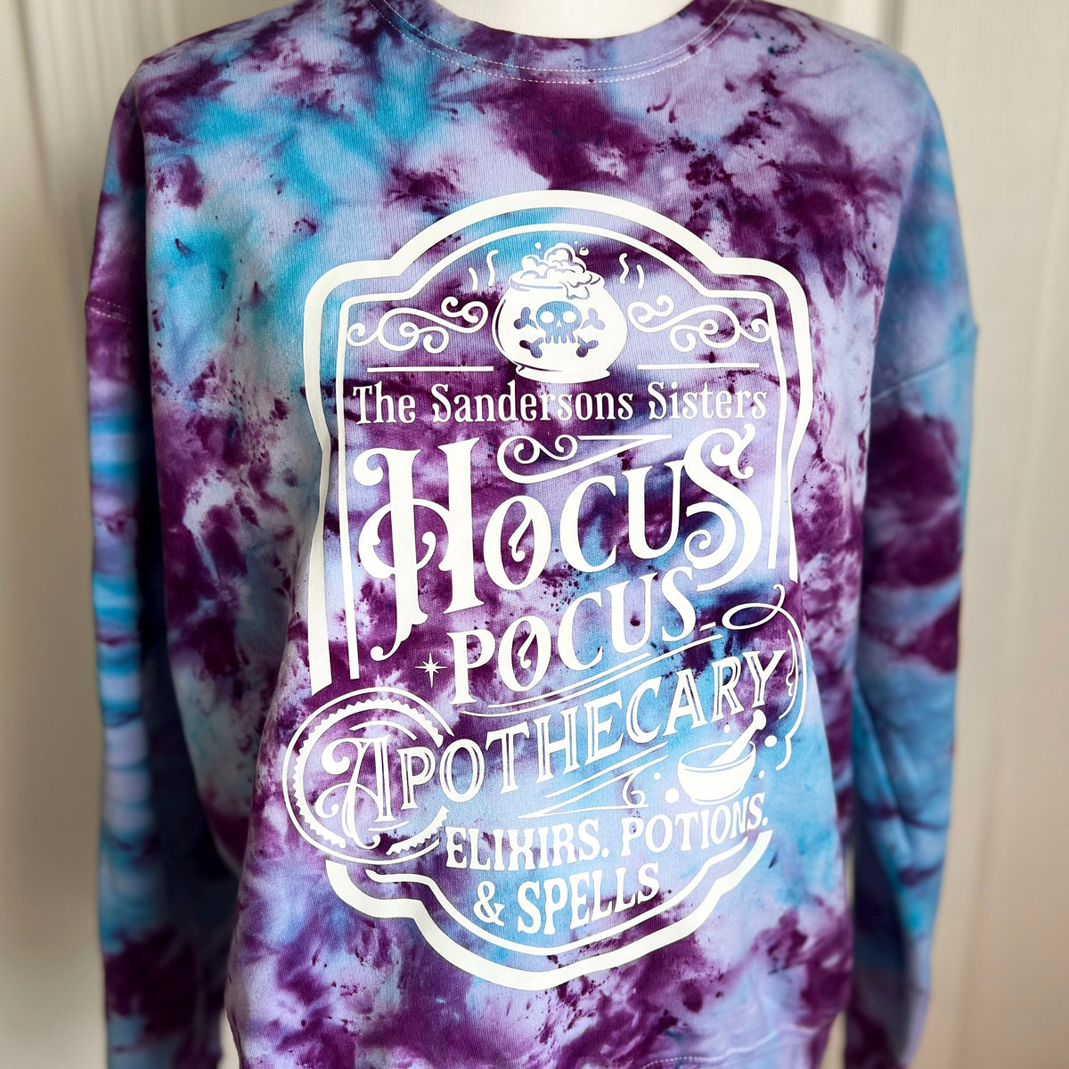 Hocus Pocus Apothecary Ice Dye Crewneck — Floorboard Findings Boutique