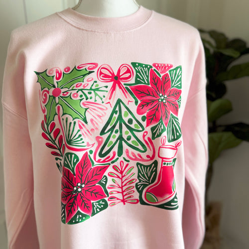 Pink Floral Christmas Crew