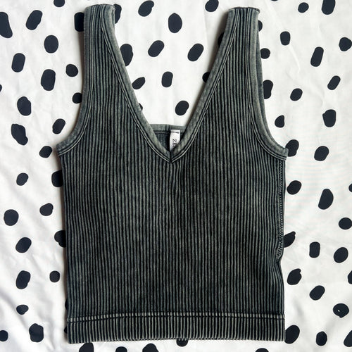 Charcoal Ribbed Padded Crop