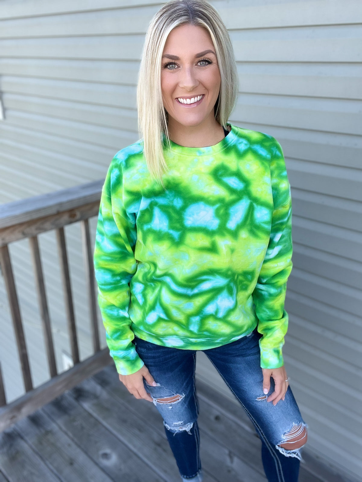 Grinchy Green Ice Dye Crewneck — Floorboard Findings Boutique