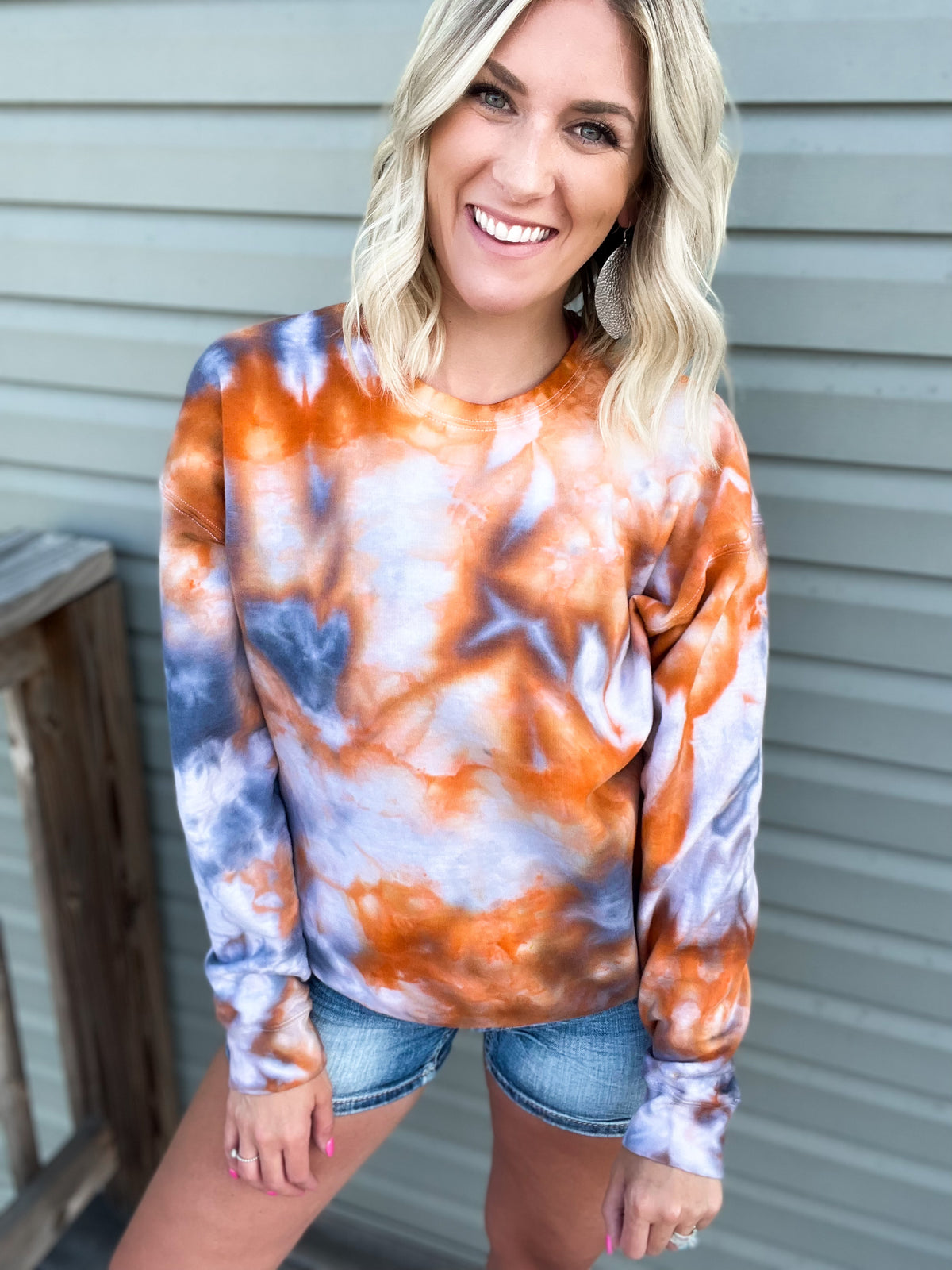Rust Orange & Gray Ice Dye Crewneck