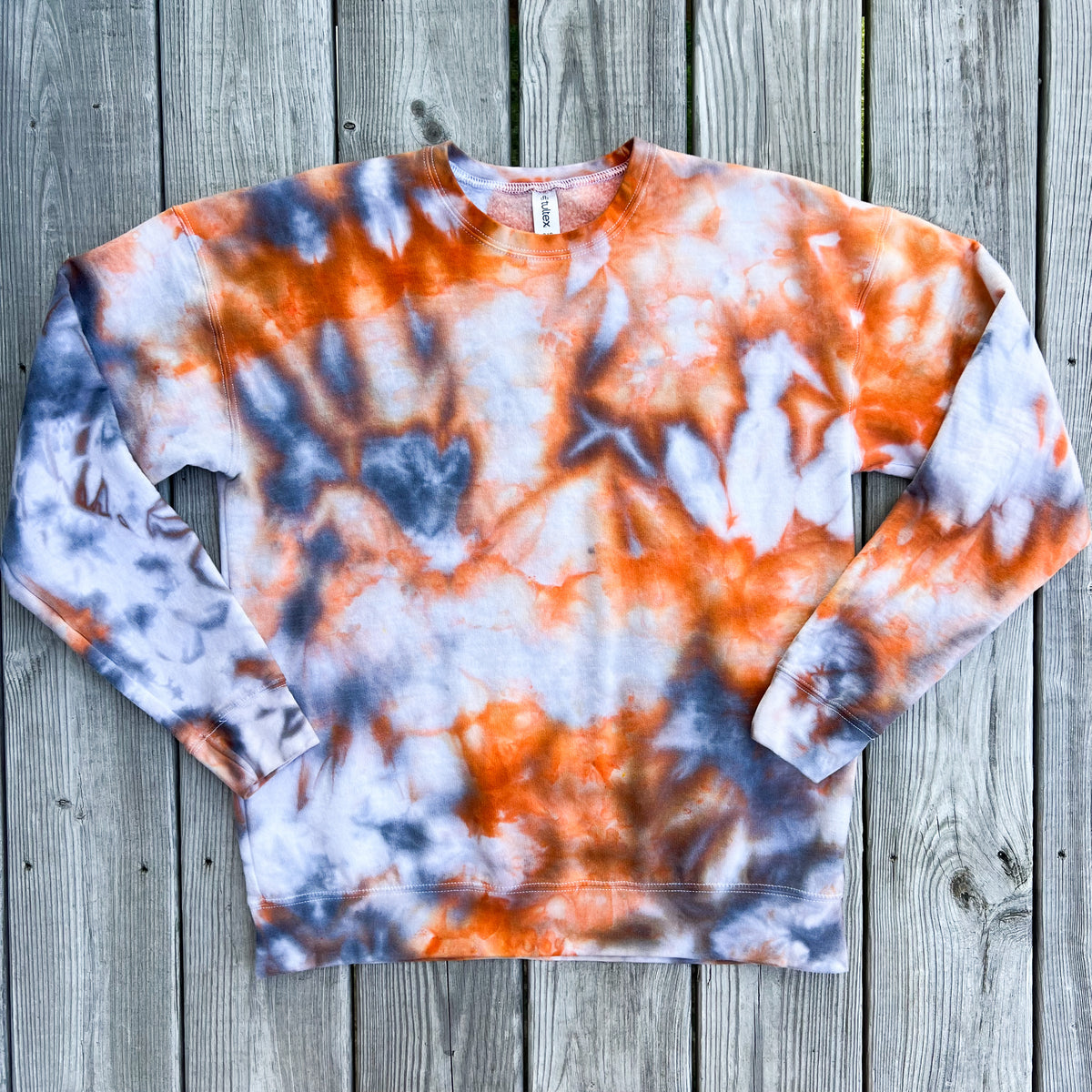 Rust Orange & Gray Ice Dye Crewneck