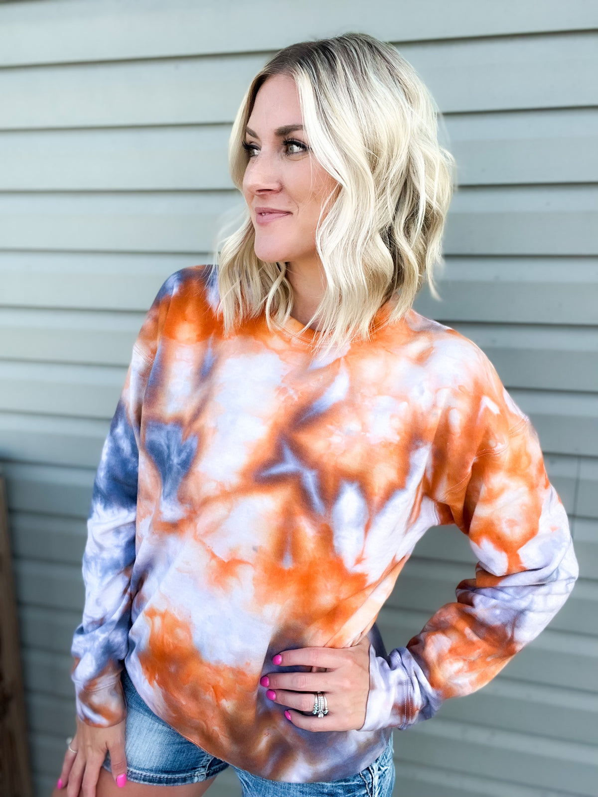 Rust Orange & Gray Ice Dye Crewneck