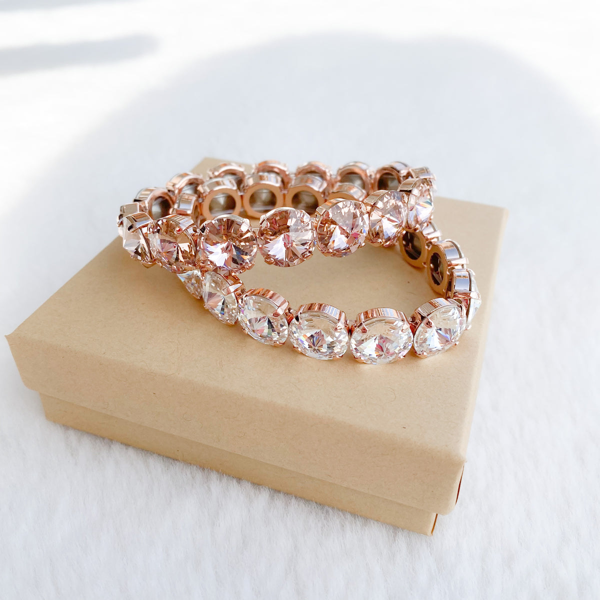 Floorboard Findings Swarovski Crystal Silicone Stretch Bracelet in Clear/Rose Gold — Floorboard Findings Boutique