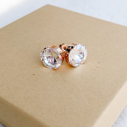 Floorboard Findings Swarovski Crystal Stud Set in Clear/Rose Gold