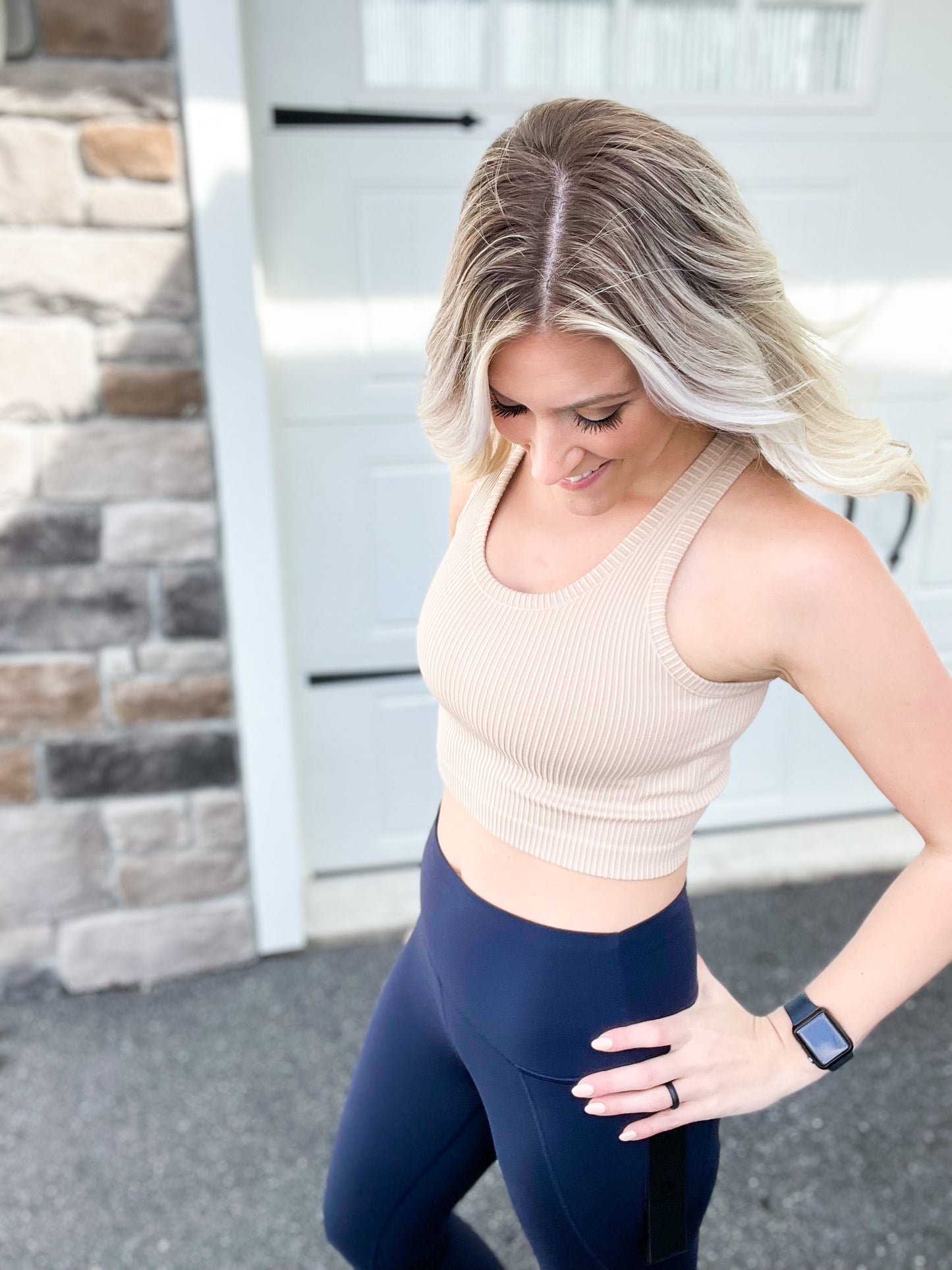 Tapered Band Essential Solid Highwaist Leggings in Navy