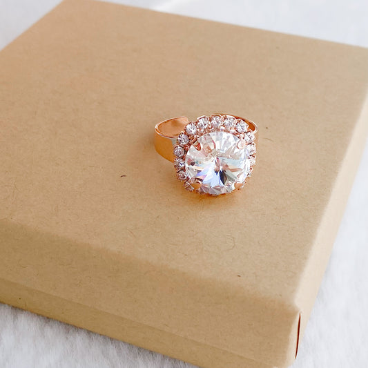 Floorboard Findings Swarovski Crystal Cluster Ring in Clear/Rose Gold