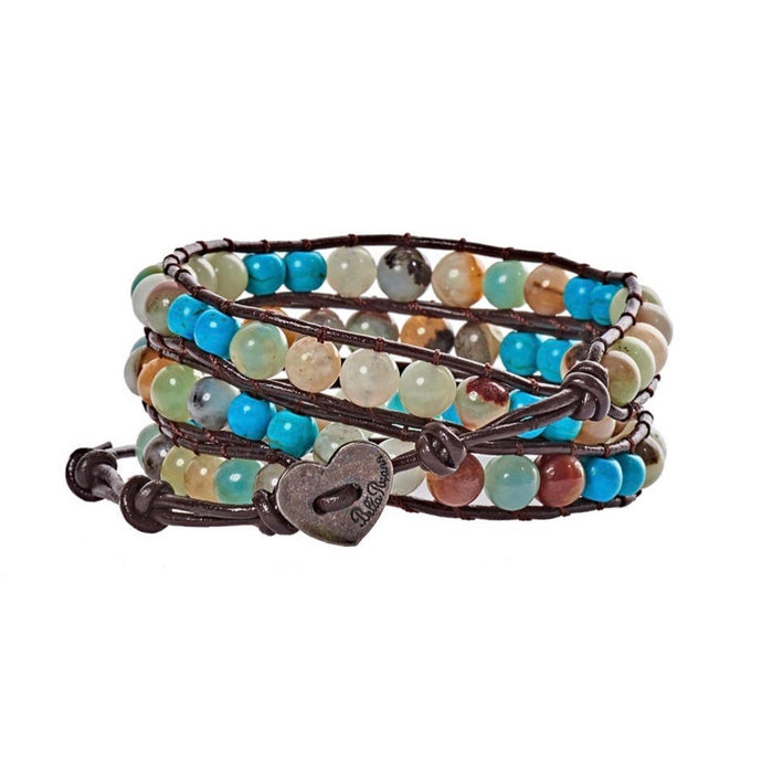 Holly - Amazonite & Turquoise Beads with Dark Brown Leather - Triple Wrap Bracelet