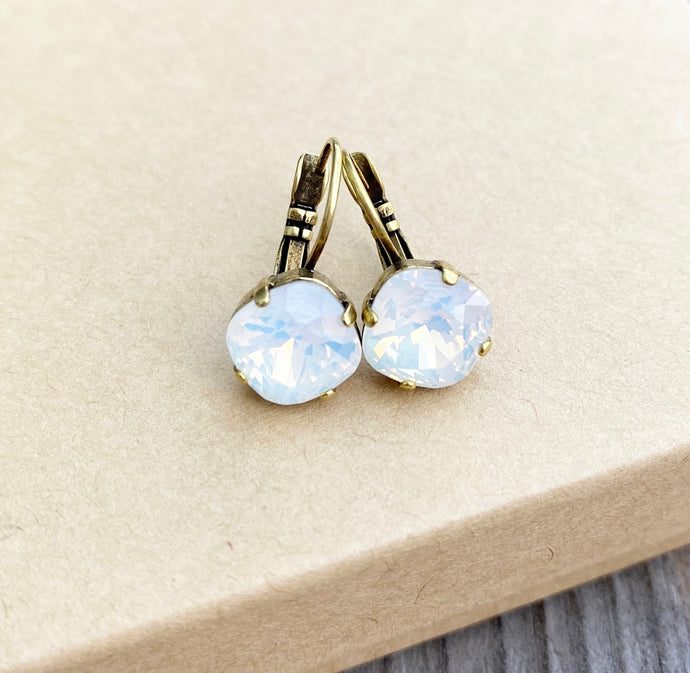 Floorboard Findings Swarovski Crystal Drop Earrings in White Opal