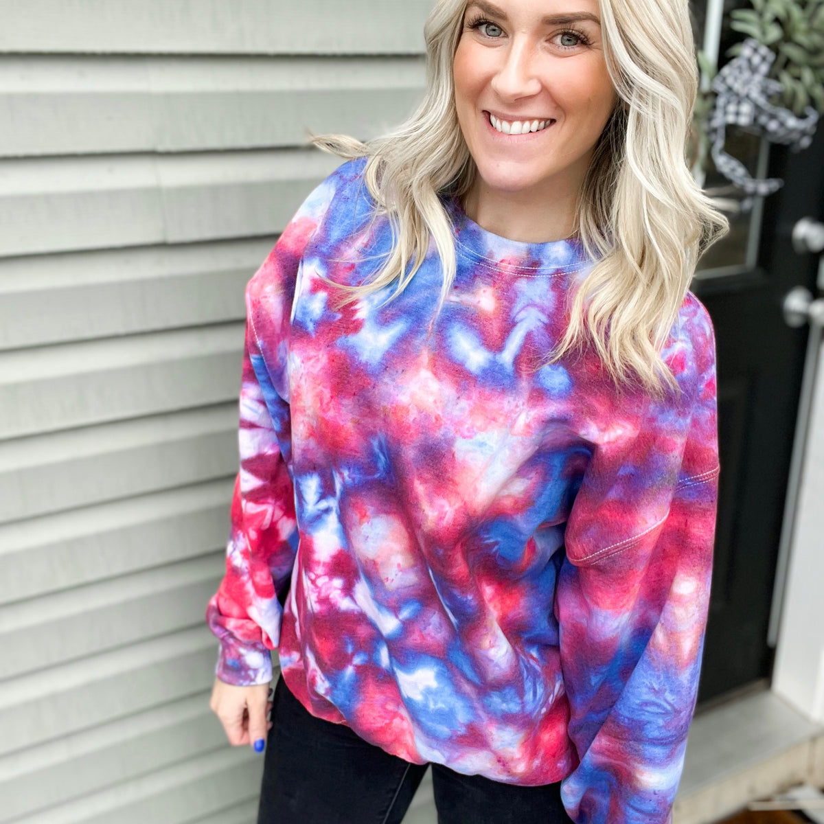 Red & Blue Ice Dye Pullover