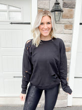 Load image into Gallery viewer, Distressed Long-Sleeve Pullover Top Black