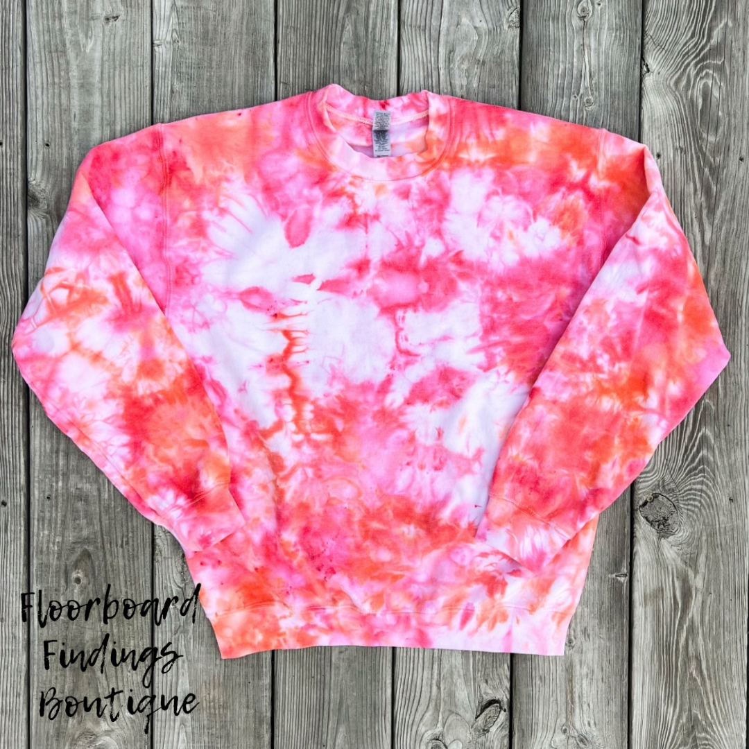 Peach & Hot Pink Ice Dye Crewneck