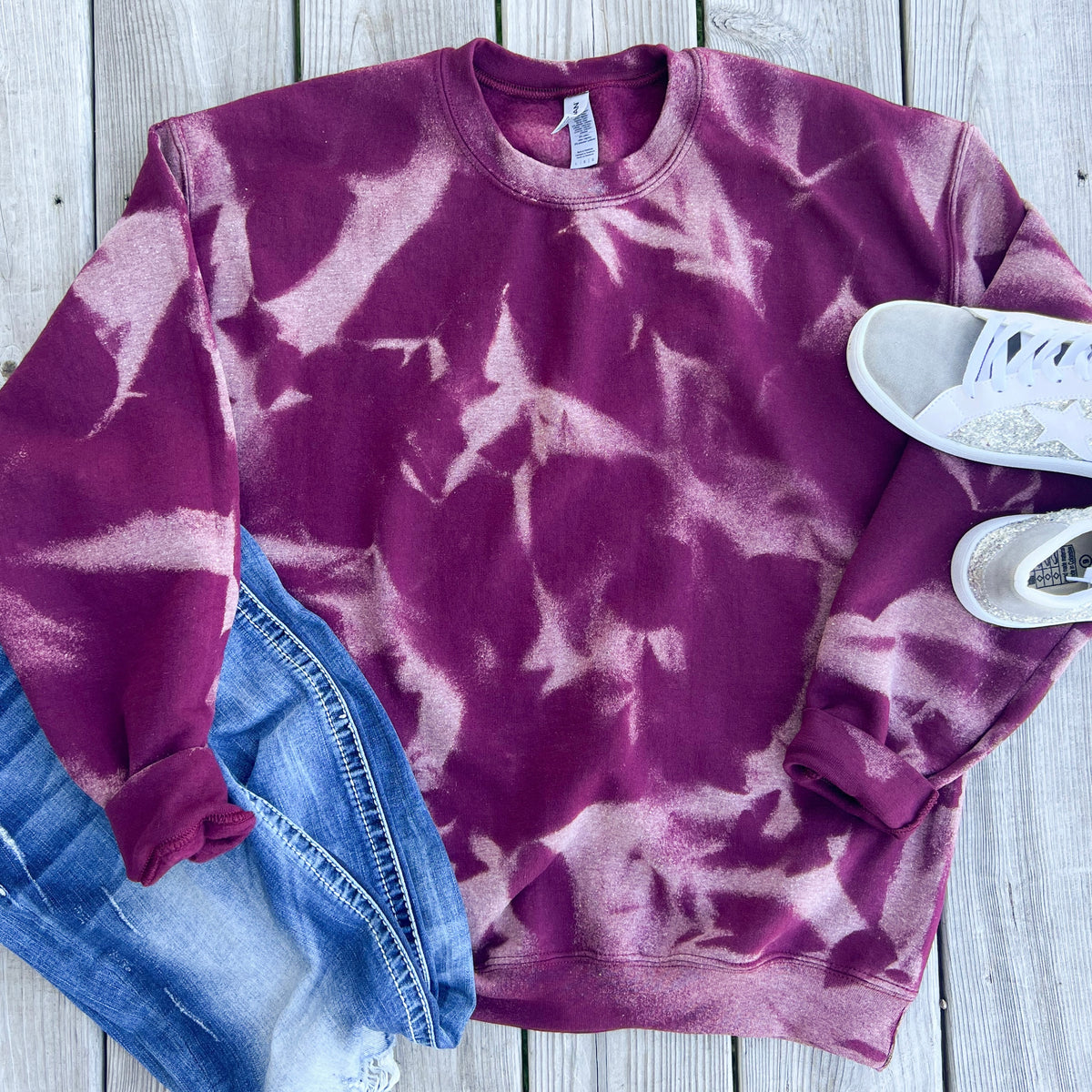 Maroon Bleached Fleece Lined Pullover — Floorboard Findings Boutique